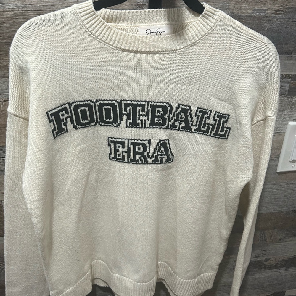 Jessica Simpson Cream Football Era Sweater